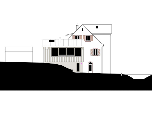 Vecsey Schmidt Architekten, rasmus norlander, neubau, holz, streifen, mhle, anbau, bestand, land, lndlich, binzen, mhlkanal, basel, gaststtte, wohnhaus, wald, idylle, hof, terrasse, wasser, wassermhle, holzfassade