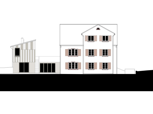 Vecsey Schmidt Architekten, rasmus norlander, neubau, holz, streifen, mhle, anbau, bestand, land, lndlich, binzen, mhlkanal, basel, gaststtte, wohnhaus, wald, idylle, hof, terrasse, wasser, wassermhle, holzfassade