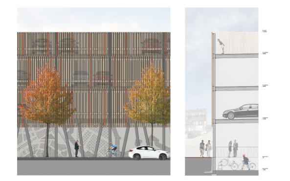 baunetz, architecture, architektur, meldung, nachricht, news, MoederscheimMoonen Architects, noorderhaven, hauptbahnhof, Ijssel, wohnareal, p+r, park + ride, industriehalle, holz, holzfassade, holzlatten, transparenz, natrliche Belihtung, belftung, satteldachhaus, fugngerzone, parkplatz, Harry Noback, Bart van Hoek