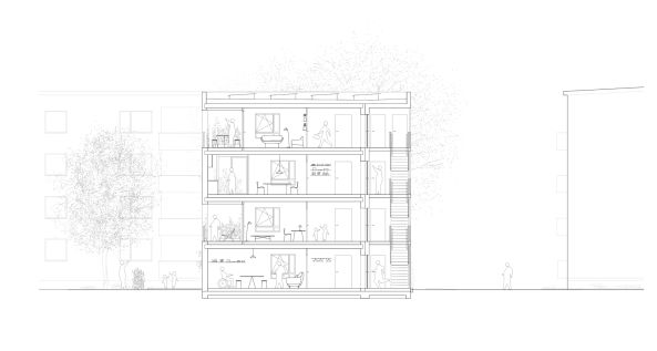 Baunetz, Meldung, Architektur, Bremen, lin, lin architects urbanists, Gartenstadt Sd, Nachverdichtung, Punkthaus, Punkthochhaus, Wohnungsbau, Bremer Punkt, Sozialer Wohnungsbau, Holz-Fertigbauweise, serieller Wohnungsbau, Modulbauweise, Holzrahmen, Treppenkern, Laubengang, Moderne, Nachkriegsmoderne, Putzfassade, Loggien, gefrderte Wohnungsbau, Bremer Bremer Wohnraum-Frderungsprogramm