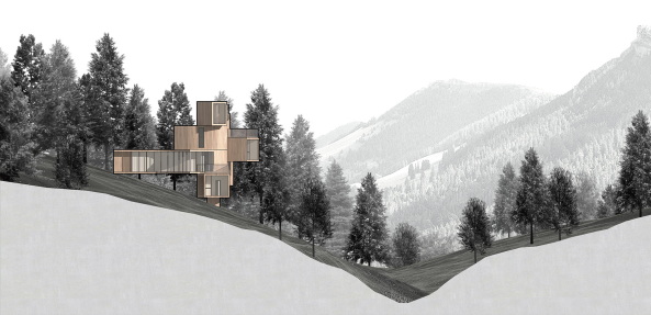 Baunetz, Architektur, Meldungen, Projekt, Bengo Studio, China, Xiuning, Anhui Province, Qiyun Mountain Tree House, Qiyun Mountains, Ferienhaus, Landhaus, Wendeltreppe, Stahlstruktur, Holzfassade, rote Zeder, Zedernwald, schmales Haus