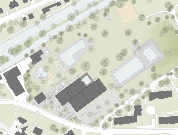 wettbewerb, schwimmhalle, schwimmbad, neubau, erweiterung, schweiz, z�rich, luzern, d�bendorf, oberdorf, hallenbad, scheune, becken, schwimmbecken, wellness, sauna, spa�bad, schwimmen, baden, entspannen, Scheitlin Syfrig, Architekten, Markus Schietsch, Archobau, illiz, b+p baurealisation, weberbrunner, Joos&Mathys