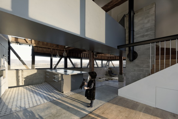 Antonin Ziegler, anbau, haus, land, frankreich, neubau, ausbau, wohnhaus, aussicht, dorf, wohnen, landhaus, scheune, zink, metall, holz, fachwerk, stnderwerk, satteldach, landschaft, seine, pool, raben, vgel, mdchen, David Boureau