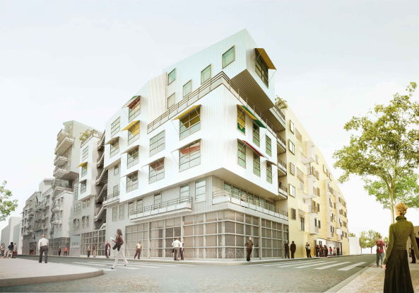 Beckmann, NThp, Philippe Rizzotti, Olivier Amsellem, Sozialwohnungsbau, Frankreich, France, french, social housing, apartments, Fassade, facade, cladding, metal, Wellblech, Bassins de flot, Bordeaux, Aufwertung, gentrification