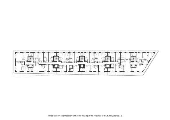 Baunetz, Meldung, Architektur, architecture, Frankreich, France, La Defense, Paris, Nanterre, Farshid Moussavi, Stephen Gill, lImage Contemporaine, Wohnungsbau, Studentenwohnheim, Sozialwohnungsbau, Maisonette, social housing student accomodation, Grundriss