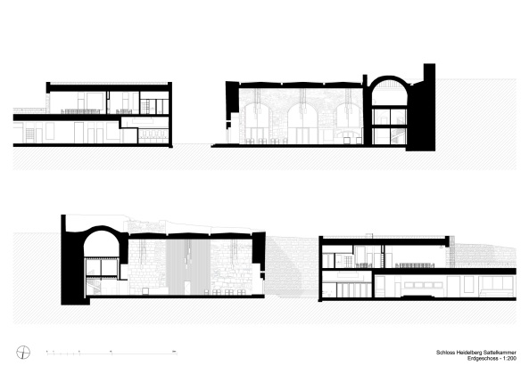 Baunetz, Meldung, Architektur, architecture, Schloss Heidelberg, Sattelkammer, Besucherbistro, Schlossimbiss, Max Dudler, Umbau, R�ckbau, Backstein, Zweckbau, 13. Jahrhundert, Friedrich V.