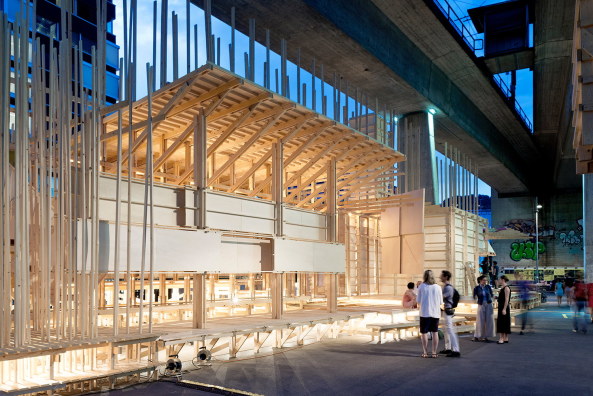 Baunetz, meldung, news, Zrich, Schweiz, Swizerland, Pfingstweidstrasse, ALICE (Atelier de la Conception de lEspace), Ecole Polytechnique Fdrale de Lausanne, Universitt Lausanne, ZHdK, Zricher Hochschule der Knste, collaborative design, collaborative construction, architecture, experimental, Experiment, House 2, Counter City, wood, installation, Elena Chiavi