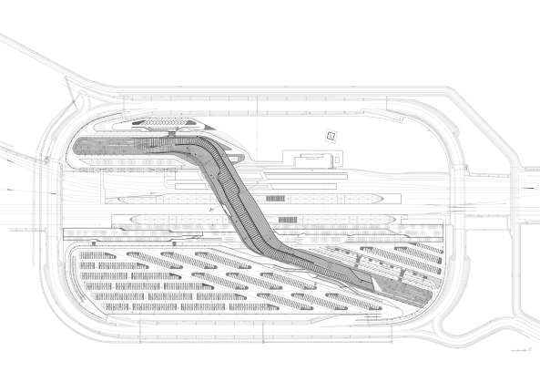 Baunetz, Architektur, Meldungen, Projekte, Neapel, Italien, Zaha Hadid, Bahnhof, Napoli Afragola, Hochgeschwindigkeitszge, erster Bauabschnitt, Bahndrehkreuz, Umsteigebahnhof, Verkehrsbau, Fugngerbrcke, Beton, Stahl, Corian