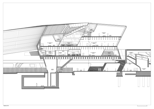 Baunetz, Architektur, Meldungen, Projekte, Neapel, Italien, Zaha Hadid, Bahnhof, Napoli Afragola, Hochgeschwindigkeitsz�ge, erster Bauabschnitt, Bahndrehkreuz, Umsteigebahnhof, Verkehrsbau, Fu�g�ngerbr�cke, Beton, Stahl, Corian
