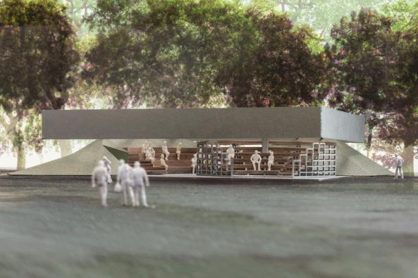 Rem Koolhaas, OMA, MPavilion, Melbourne, 2017, Queen Victoria Gardens, Melbourne, David Gianotten, Laurence Bolhaar, Miguel Taborda, Paul Jones, Fedor Medek, Eve Hocheng, Southbank Arts Precinct, Serpentine, Planvorstellung, projekt, project, design