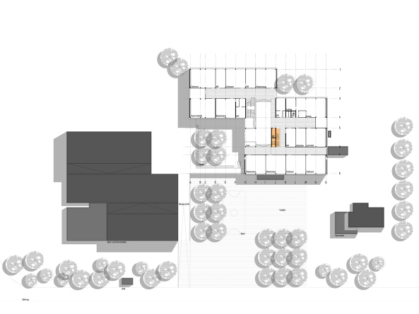 Baunetz, Meldung, news, Architektur, architecture, Schule, Mittelschule, Generalsanierung, Werneck, Schweinfurt, Bayern, Deutschland, Kleinstadt, Stahlbeton, Schulbau, Skelettbauweise, Umbau, Balthasar Neumann, Ortbetondecke, Waschbetonfassade, Beton, hjp architekten, Herbert Osel, Klassenzimmer, Flachbau, Stefan Meyer