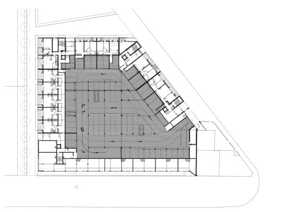 Baunetz, Architektur, architecture, Meldung, 2017, Frankreich, France, Bordeaux, Bassins  Flot, Wohnen, Wohnungsbau, Hof, residential, living, coutyard, parking, Parkplatz, U-Boot, Josep Lluis Mateo, Luc Boegly, Jean Franois Tremege, GARDERA-D