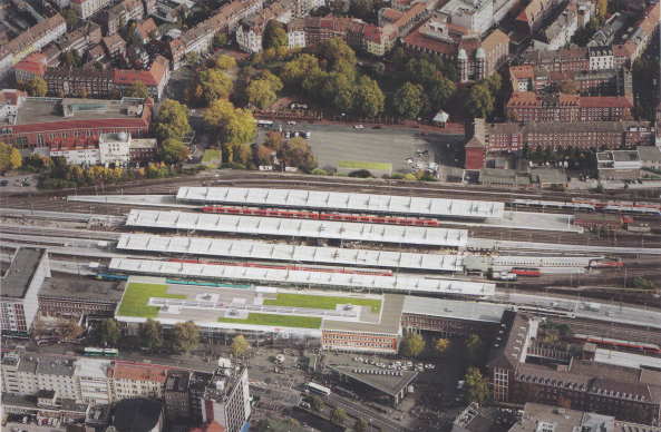 Hauptbahnhof M�nster: Luftbild aus dem Jahr 2013 mit dem visualisierten neuen Empfangsgeb�ude