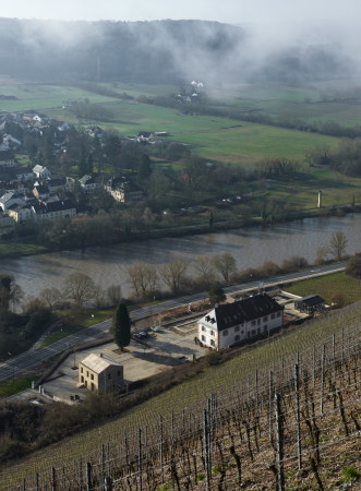 Baunetz, Melung, Architektur, architecture, Max Dudler, Stefan Mller, Weingut, Umbau, renovation, Remise, Orangerie, Stampfbeton, baroque, Barock, Anwesen, Villa, Tier, Cantzheim, Trier, Weinbau, Weinberg, Saar, Wadgassen, Kanzem, Stahl, steel, black, schwarz, behutsam, Denkmal, denkmalgerecht, Panorma, landscape, Landschaft, Rheinland-Pfalz