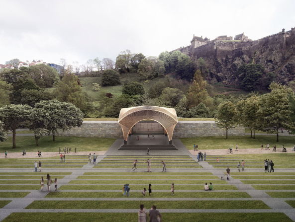 Baunetz, Meldung, Architektur, News, architecture, Ross Pavillon, Wettbewerb, Landschaftsgestaltung, Park, Freilichtbhne, Schottland, grn, Edinburgh, wHY, BIG, William Matthews Associates mit Sou Fujimoto Architects, djaye Associates, Reiulf Ramstad Arkitekter mit Forbes Massie Studio, Page \ Park Architects, Hogmanay, Siegerentwurf, winner