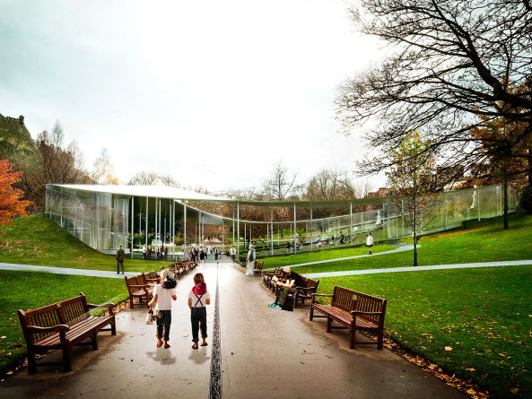 Baunetz, Meldung, Architektur, News, architecture, Ross Pavillon, Wettbewerb, Landschaftsgestaltung, Park, Freilichtbhne, Schottland, grn, Edinburgh, wHY, BIG, William Matthews Associates mit Sou Fujimoto Architects, djaye Associates, Reiulf Ramstad Arkitekter mit Forbes Massie Studio, Page \ Park Architects, Hogmanay, Siegerentwurf, winner