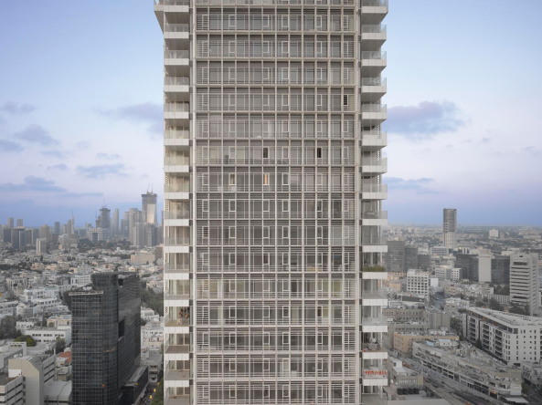 Baunetz, Meldung, Architektur, architecture, Rothschild Tower, Tel Aviv, Israel, Richard Meier, Nicolas Berggruen, Hochhaus, high-rise, residential, Wohnhochhaus, Wohnen, Apartment, wei, white, white city, Rothschild Boulevard, residential tower, 2017, Roland Halbe, Belftung, louver, Klima, Hitze, lightness, transparency, leicht, Transparenz, treeseem, luxury, Luxus, Meier on Rothschild, Diana Carta, Scott Frances, Jock Pottle