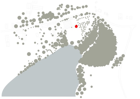 Baunetz, Architektur, Meldung, architecture, TKA, Thoma Krger, Deutschland, Germany, Uckermark, Pinnow, Gerswalde, Pavillon, Thomas Heimann, Ferienhaus, living, Seeufer, lakeside, Kontext, Ruralismus, lndliches Bauen, rural architecture, context, Pavillon, Tanzpavillon, Expressionismus, expressionism, Fnfeck, hexagonal, Wohnhalle, Metallschindeln, Zacken, Dach, Hut