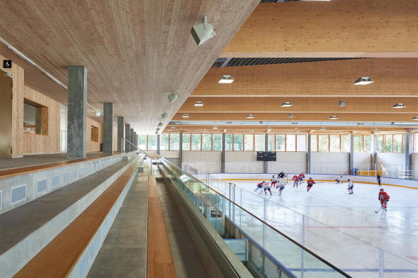 Sportzentrum Heuried, Zrich, Eissporthalle, Neubau, Fertigstellung, Switzerland, Swiss Architecture, 2017, EM2N, new building, wood, trees, ice hockey, instandsetzung Freibad, Dachkonstruktion