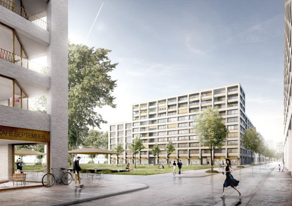 1. Preis Perspektive Platz. Mischgebiete MI 1 und MI 2 am Nordhafenufer, in der Mitte der Nordhafenplatz