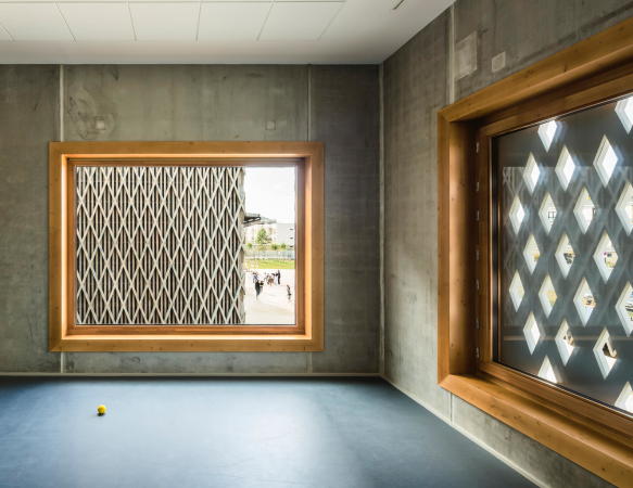 Vincent Parreira Atelier Architecture, Schule, Montevrain, 2017, Holz, Fassade, Beton, Struktur