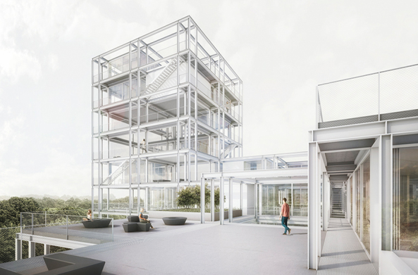 Architektenpreis: Wohnen im Wildpark: Neues hybrides Fuballstadion fr den KSC von Valerio Calavetta, Auenperspektive