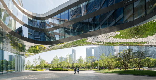 Baunetz, Architektur, Meldungen, Projekte, China, Hangzhou, Raffles City, UNStudio, CapitaLand, urban hub, Gemischtnutzung, Wohn- und Gesch�ftshaus, Qianjiang New Town, Hochhaus, stromlinienf�rmige T�rme, landmark, green city, wave, motion, Aluminiumfassade, Atrium, kurvenf�rmig, Welle Hufton + Crow, Seth Powers, Jin Xing