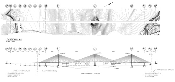 Queensferry Crossing, Schrgkabelbrcke, Firth of Fourth, Schottland, drei Pylone, berlappende Kabel
