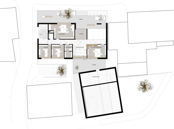 ATP, Vomp, �sterreich, Bibliothek, GEmeindahus, Foyer, Holz, Aluminium, Bronze