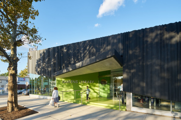 Glasfaserbeton, Bibltiothek, Glas, Knick, Grnes Dach, Queens, library, New York, WORKac, Bruce Damonte