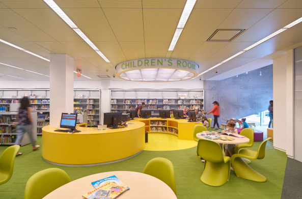 Glasfaserbeton, Bibltiothek, Glas, Knick, Grnes Dach, Queens, library, New York, WORKac, Bruce Damonte