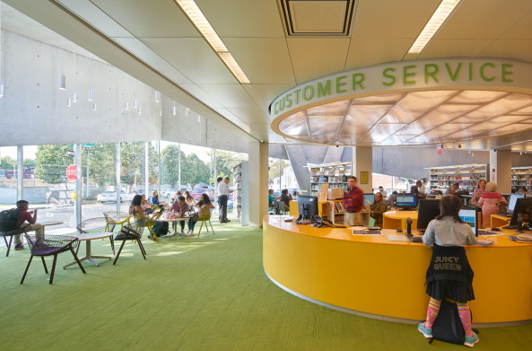 Glasfaserbeton, Bibltiothek, Glas, Knick, Grnes Dach, Queens, library, New York, WORKac, Bruce Damonte