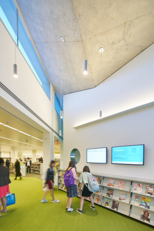 Glasfaserbeton, Bibltiothek, Glas, Knick, Grnes Dach, Queens, library, New York, WORKac, Bruce Damonte