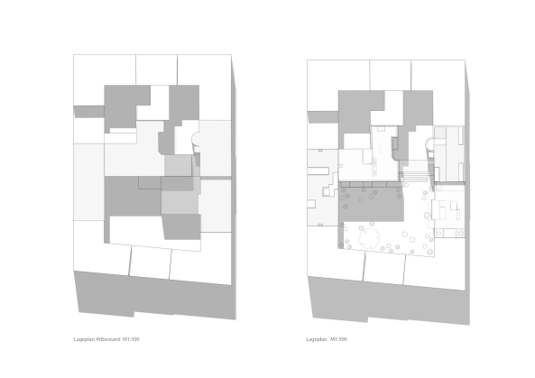 Wohnungstypen, Hofgarten, Bestandsgebude, Wohnen, Freiraum, Hof, Fassade