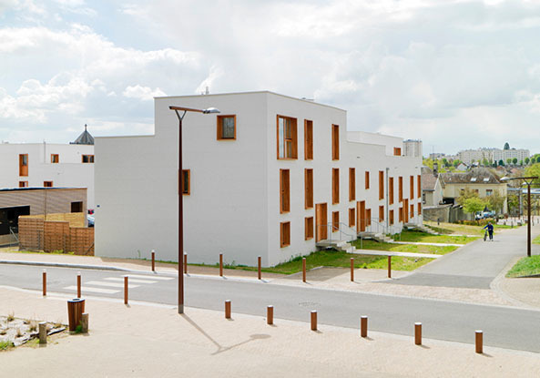 Wohnen, Holzfassade, Siedlung, Frankreich, Einfamilienhuser, Appartements, sozialer Wohnungsbau, Ateliers O-S Architectes, Charleville-Mziere, Alfortville