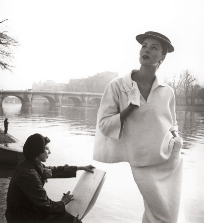 Luise Dahl Wolfe, Suzy Parker by the Seine, Costume by Balenciaga 1953, Collection Staley Wise Gallery