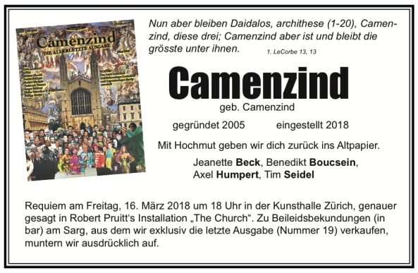Zeitschrift, magazine, Camenzind, Kunsthalle Zrich, BHSF, Leila Peacock, Jeanette Beck