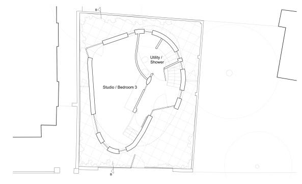 Wohnhaus, atelierhaus, Chance de Silva, London, runde Formen, Musik