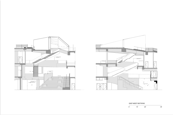 Gegenberstellung Ost-West-Schnitt im Norden und Ost-West-Schnitt im Sden des Baus