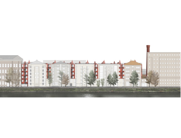 Straenansicht von Norden mit dem Neubau im Hinterhof