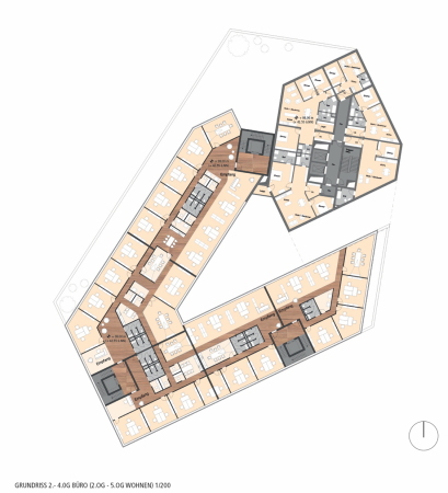 ein 2. Preis: Eller + Eller Architekten (Berlin), Grundriss 2. bis 5. OG