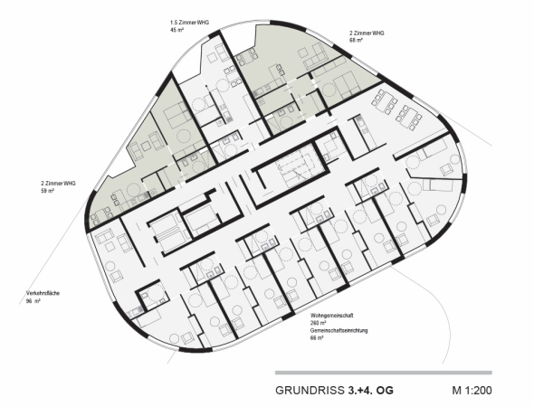 1. Preis: Lengfeld & Wilisch Architekten (Darmstadt), Grundriss 3. und 4. OG