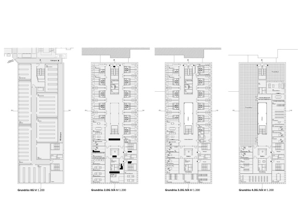 1. Preis: l�onwohlhage (Berlin), Grundrisse Keller sowie 2. und 3. Obergeschosse