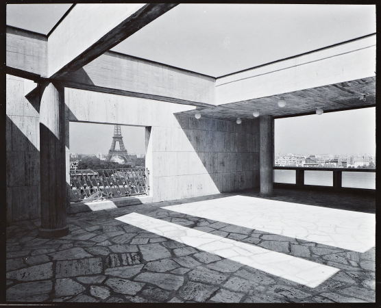 UNESCO-Hauptquartier in Paris, Blick vom Dach Richtung Eiffelturm, 195358