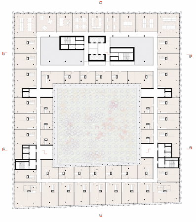 ein 2. Preis: Diener + Diener Architekten (Basel), Entwurfsvariante vor der �berarbeitung, Grundriss 4.-7. OG