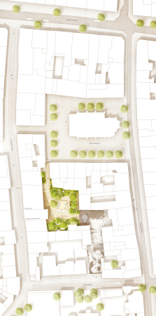 Das Blockinnere zwischen Nikolaikirchplatz im Norden und Turmstra�e im S�den soll nach den Pl�nen des Berliner Landschaftsarchitekten Stefan Bernard neu gestaltet werden.