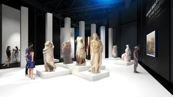 Pergamon. Meisterwerke der antiken Metropole und 360-Panorama von Yadegar Asisi: Installation mit Gewandstatuen, Visualisierung 2018