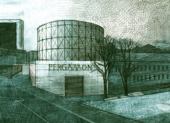 Pergamonmuseum. Das Panorama, erste Stdtebauliche Ideenskizze von Yadegar Asisi, Zeichnung 2012