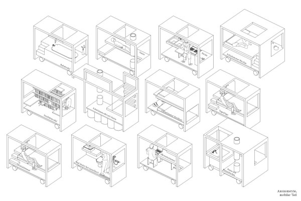 2. Preis: Opposite Office, M�nchen, Axonometrie mobile H�user