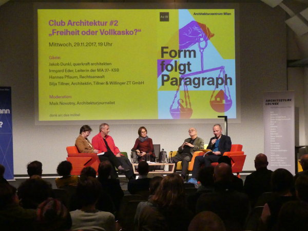 Zweite Ausgabe des Club Architektur in Wien, Thema: Freiheit oder Vollkasko?